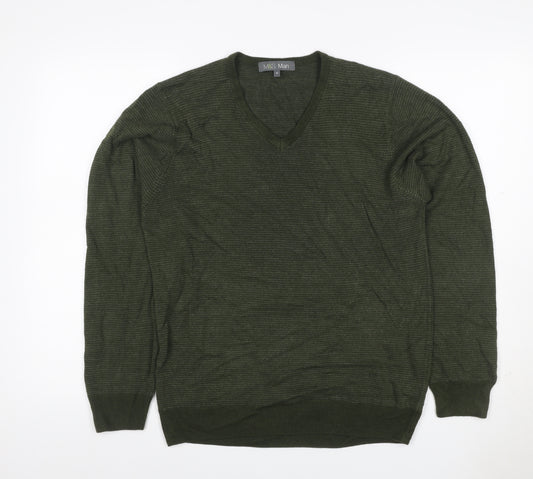 Marks and Spencer Men Green M V-Neck Acrylic Knit Pullover Jumper
