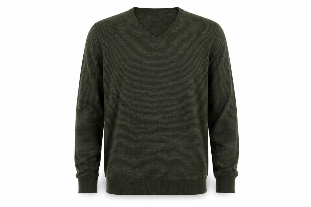 Front view of Marks & Spencer Men Green M V-Neck Acrylic Knit jumper