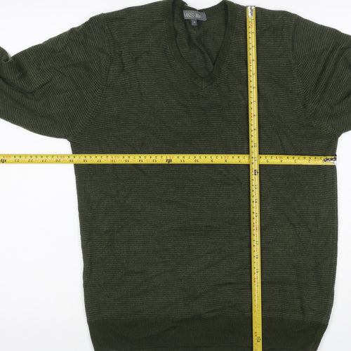 Marks and Spencer Men Green M V-Neck Acrylic Knit Pullover Jumper