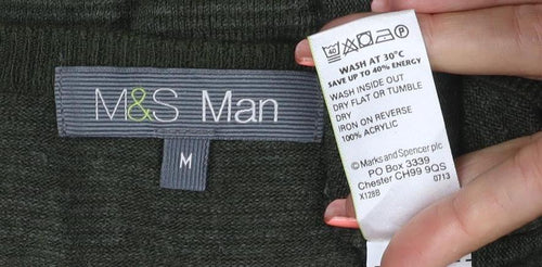 Marks and Spencer Men Green M V-Neck Acrylic Knit Pullover Jumper