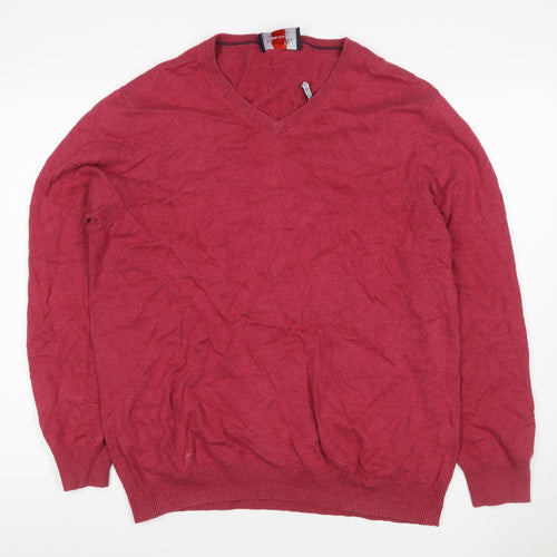 Charles Tyrwhitt Men’s Red L V-Neck Cotton Cashmere Pullover Jumper