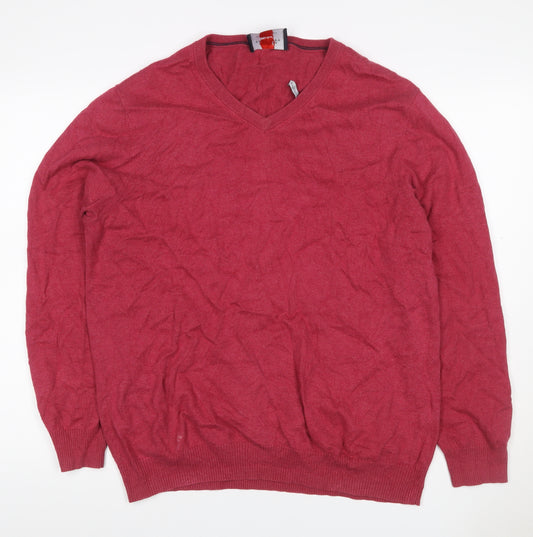 Charles Tyrwhitt Men’s Red L V-Neck Cotton Cashmere Pullover Jumper