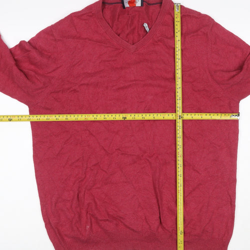 Charles Tyrwhitt Men’s Red L V-Neck Cotton Cashmere Pullover Jumper