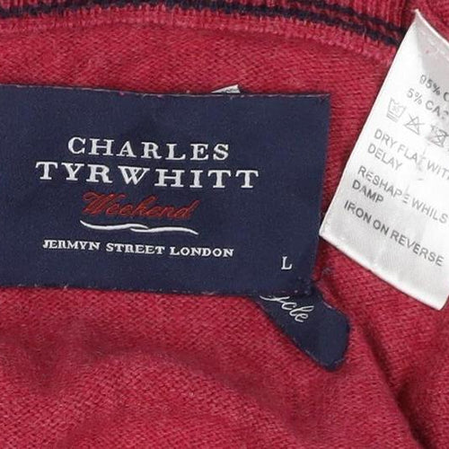 Charles Tyrwhitt Men’s Red L V-Neck Cotton Cashmere Pullover Jumper