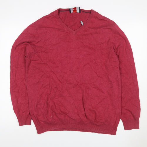 Charles Tyrwhitt Men’s Red L V-Neck Cotton Cashmere Pullover Jumper