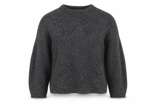 Front view of Weekday Women Grey M Mohair Alpaca Knit Crew Neck Jumper