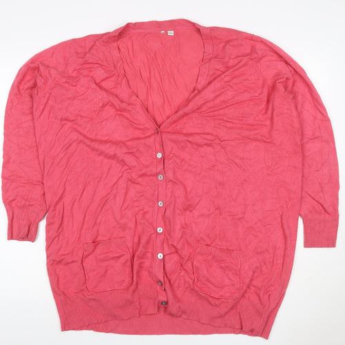 Capsule Women’s Pink UK 14 V-Neck Button Pocket Knit Cardigan