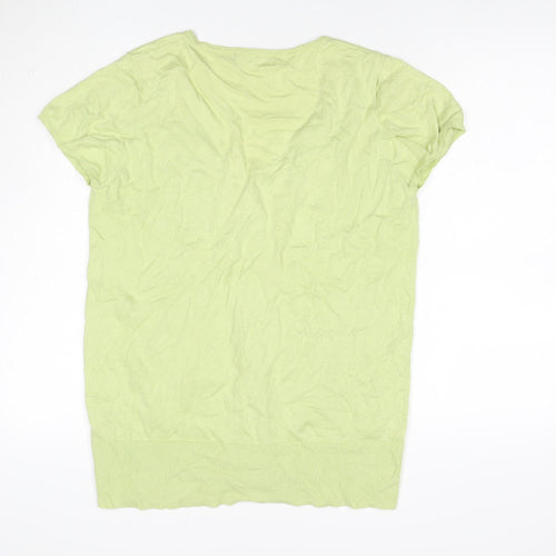 WoolOvers Women Green M Cotton V-Neck Short Sleeve Cardigan Pockets