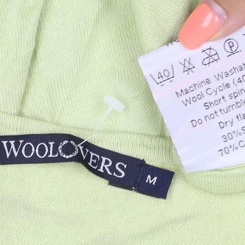WoolOvers Women Green M Cotton V-Neck Short Sleeve Cardigan Pockets
