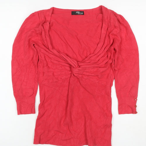 Jane Norman Women Red UK 14 V-Neck Wrap Knit Jumper Button Cuffs