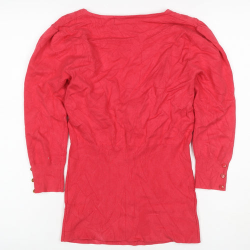 Jane Norman Women Red UK 14 V-Neck Wrap Knit Jumper Button Cuffs