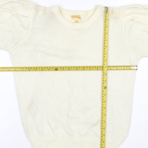 Clock House Women Ivory UK 10 Beaded Puff Sleeve Crew Neck Jumper