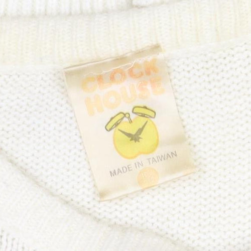 Clock House Women Ivory UK 10 Beaded Puff Sleeve Crew Neck Jumper