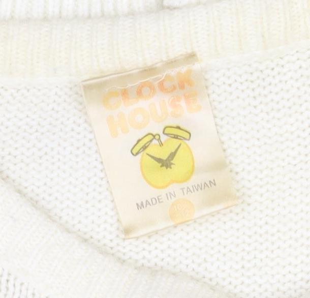 Clock House Women Ivory UK 10 Beaded Puff Sleeve Crew Neck Jumper