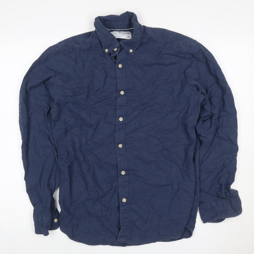 Selected Homme Men’s Blue 16 Slim Cotton Button-Down Long Sleeve Shirt