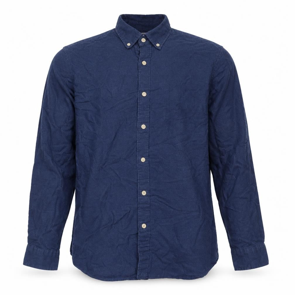 Front view of Selected Homme Men’s Blue 16 Slim Cotton Button-Down Long Sleeve Shirt