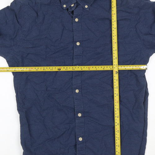Selected Homme Men’s Blue 16 Slim Cotton Button-Down Long Sleeve Shirt