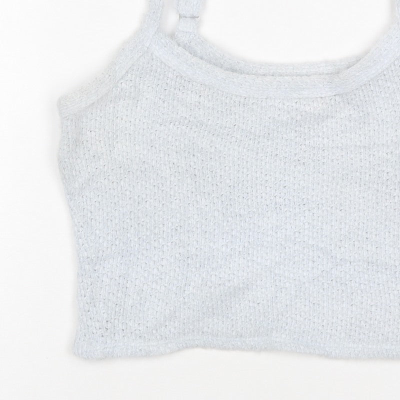Hollister Women Blue M Cropped Knit Adjustable Strap Tank Top