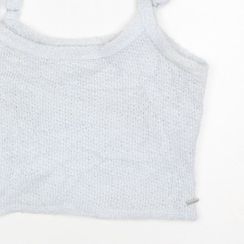 Hollister Women Blue M Cropped Knit Adjustable Strap Tank Top
