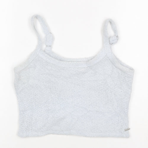 Hollister Women Blue M Cropped Knit Adjustable Strap Tank Top