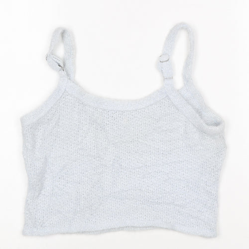 Hollister Women Blue M Cropped Knit Adjustable Strap Tank Top