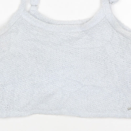Hollister Women Blue M Cropped Knit Adjustable Strap Tank Top