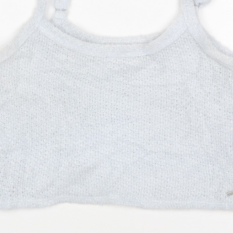 Hollister Women Blue M Cropped Knit Adjustable Strap Tank Top