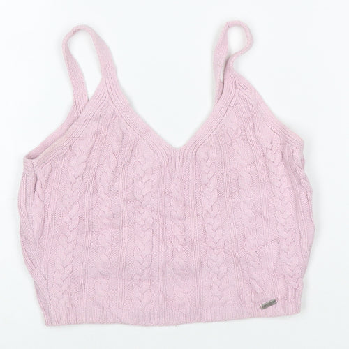 Hollister Women Pink XS Cable Knit V-Neck Wide Strap Camisole Tank Top
