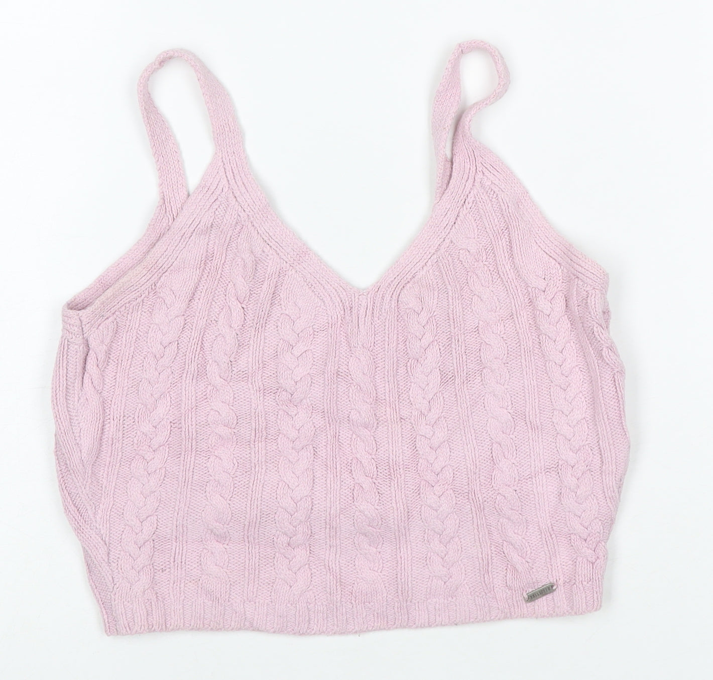 Hollister Women Pink XS Cable Knit V-Neck Wide Strap Camisole Tank Top
