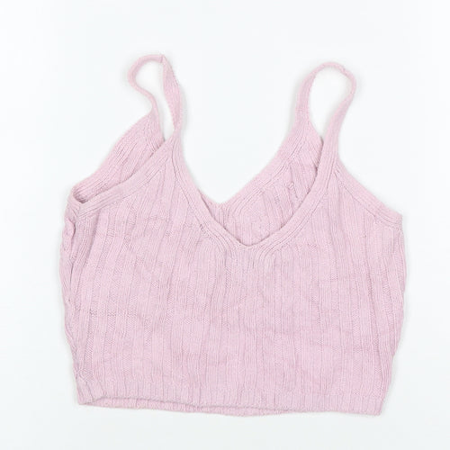 Hollister Women Pink XS Cable Knit V-Neck Wide Strap Camisole Tank Top