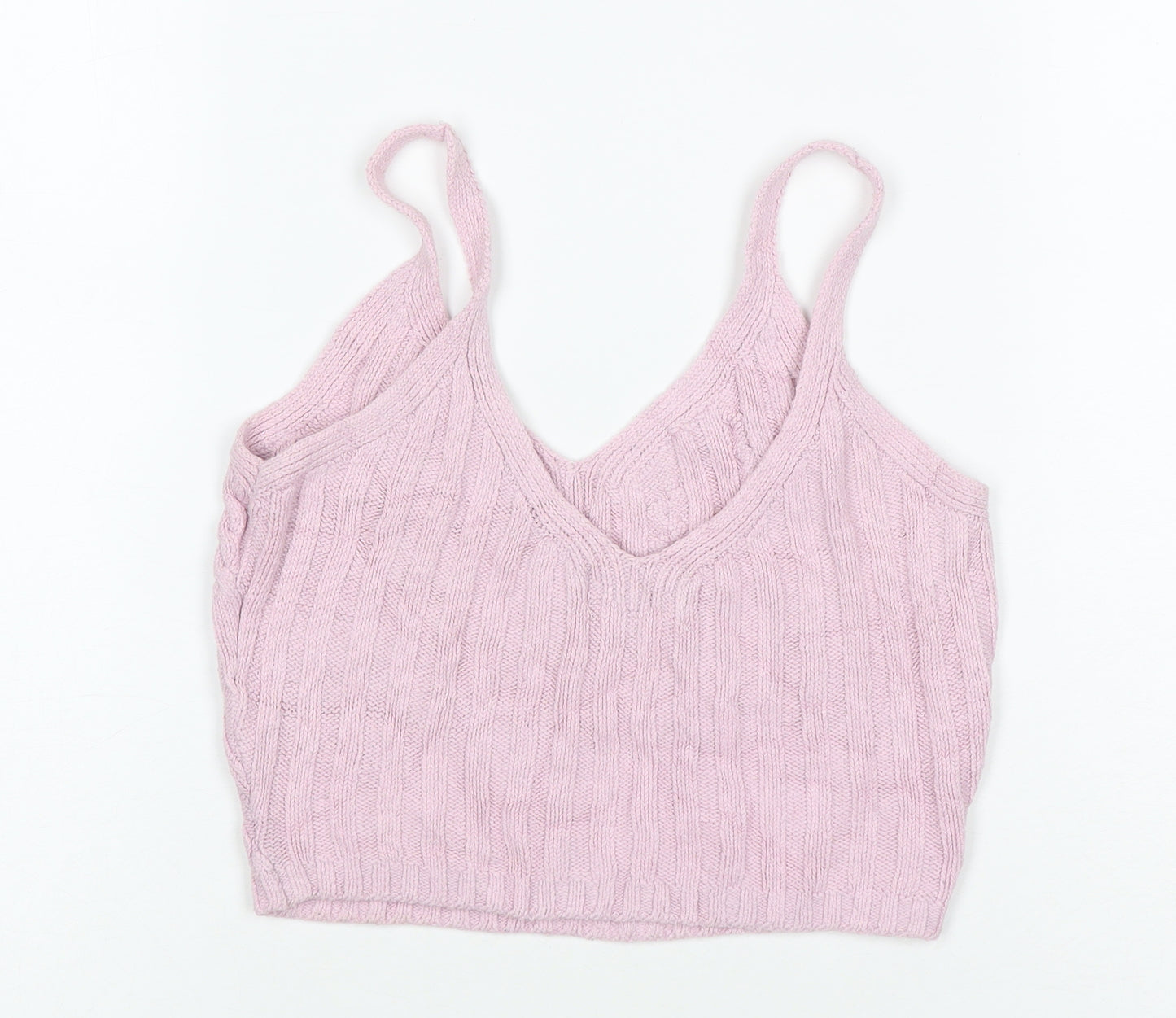 Hollister Women Pink XS Cable Knit V-Neck Wide Strap Camisole Tank Top