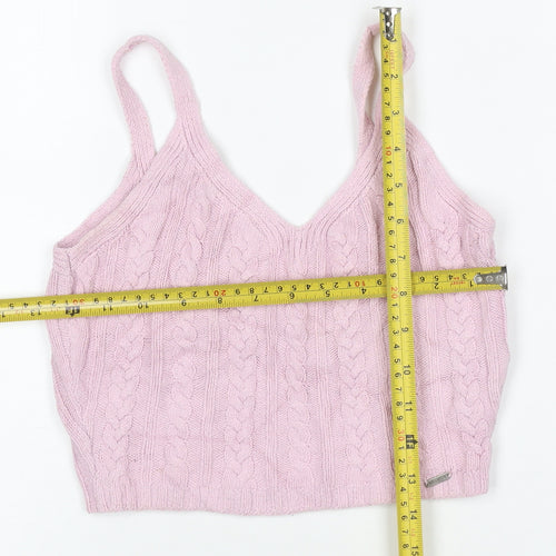 Hollister Women Pink XS Cable Knit V-Neck Wide Strap Camisole Tank Top