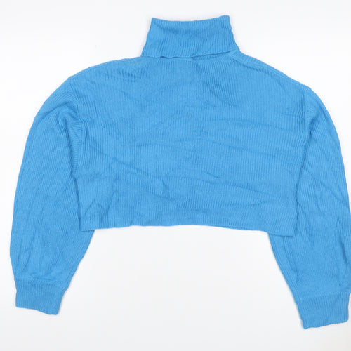 Divided H&M Women’s Blue S Rib Knit Roll Neck Cropped Jumper