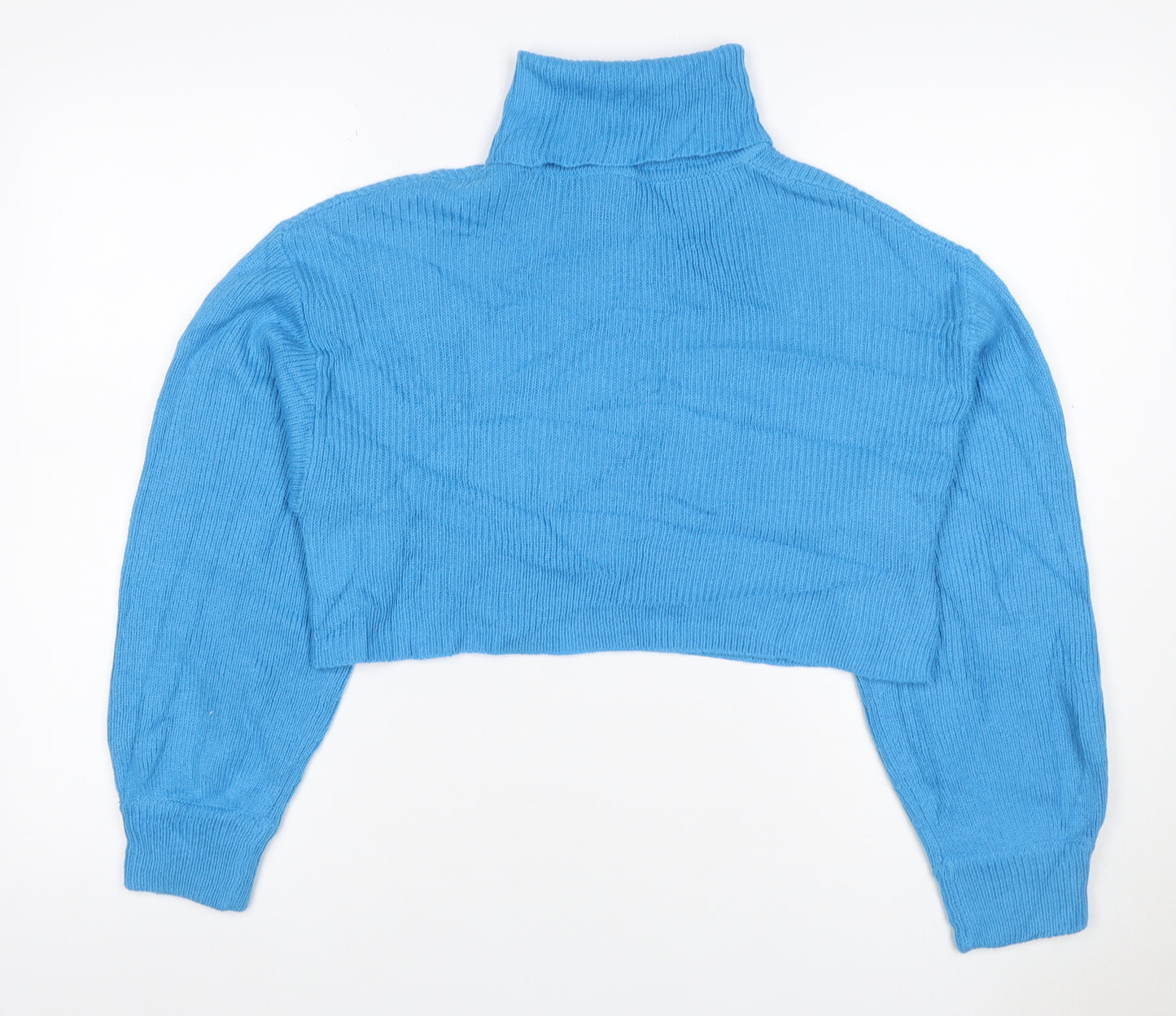 Divided H&M Women’s Blue S Rib Knit Roll Neck Cropped Jumper