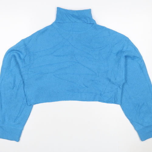 Divided H&M Women’s Blue S Rib Knit Roll Neck Cropped Jumper