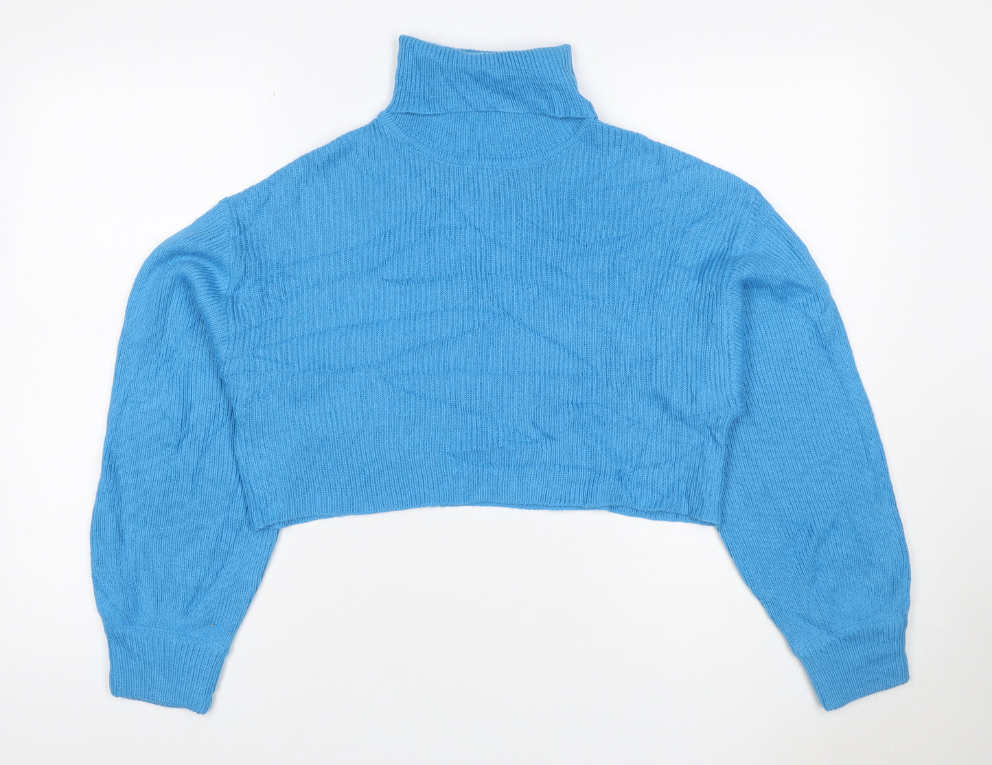 Divided H&M Women’s Blue S Rib Knit Roll Neck Cropped Jumper