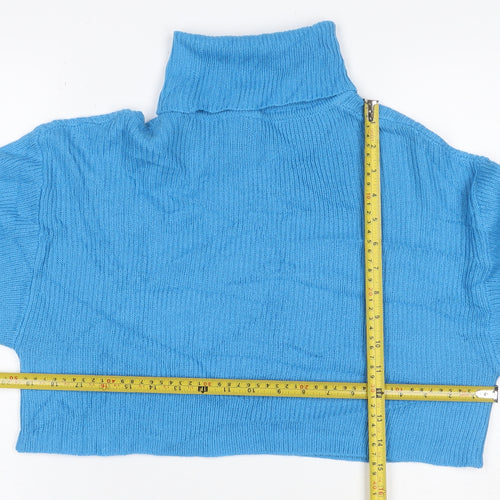 Divided H&M Women’s Blue S Rib Knit Roll Neck Cropped Jumper