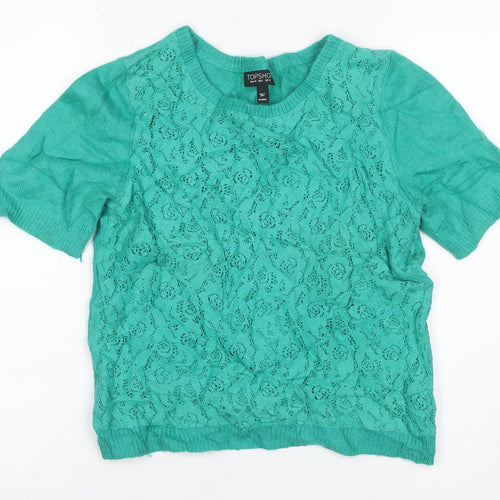 Topshop Women’s Green UK 12 Angora Lace Short Sleeve Jumper