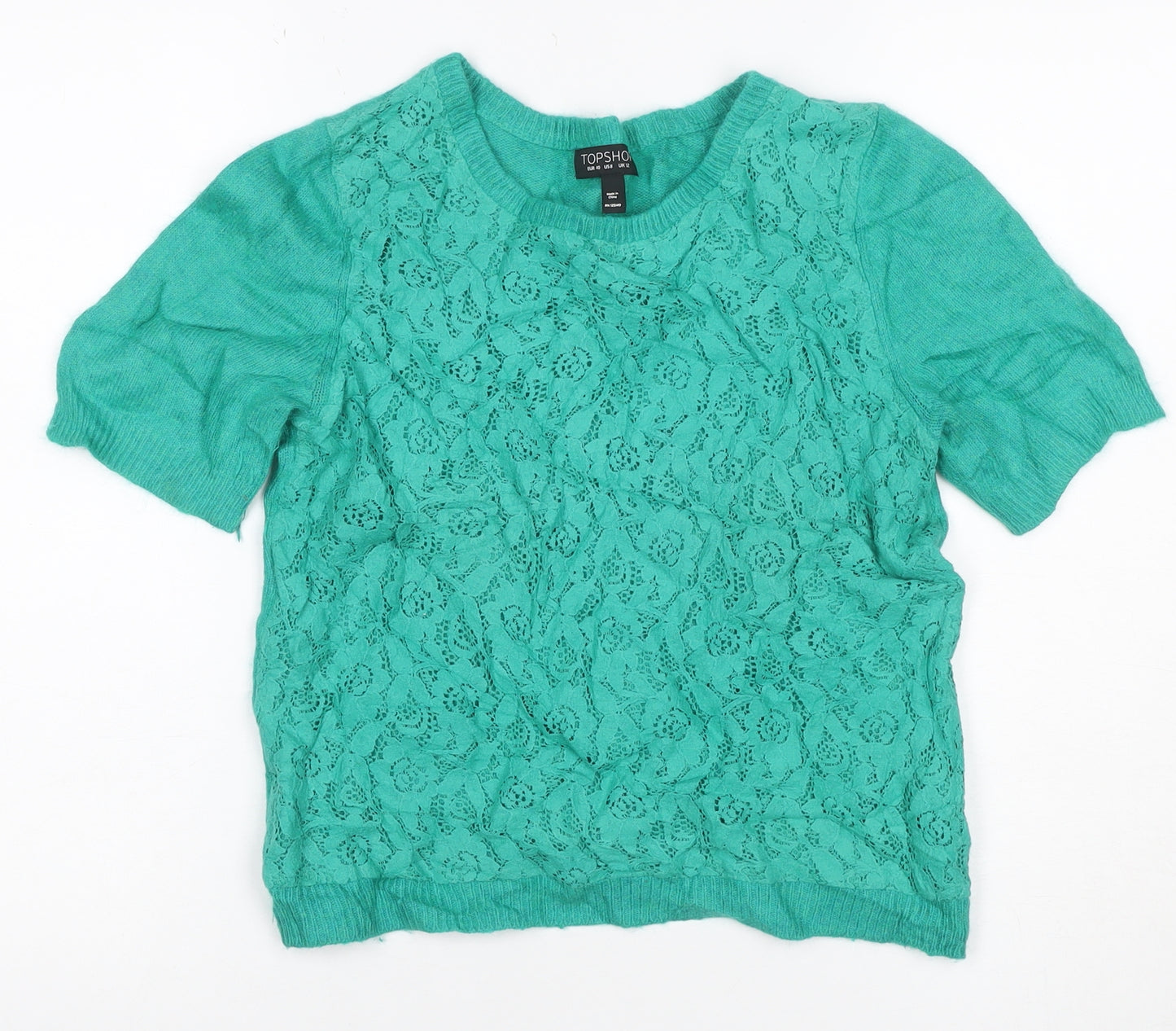 Topshop Women’s Green UK 12 Angora Lace Short Sleeve Jumper