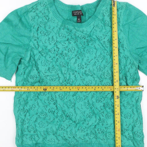 Topshop Women’s Green UK 12 Angora Lace Short Sleeve Jumper