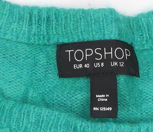 Topshop Women’s Green UK 12 Angora Lace Short Sleeve Jumper