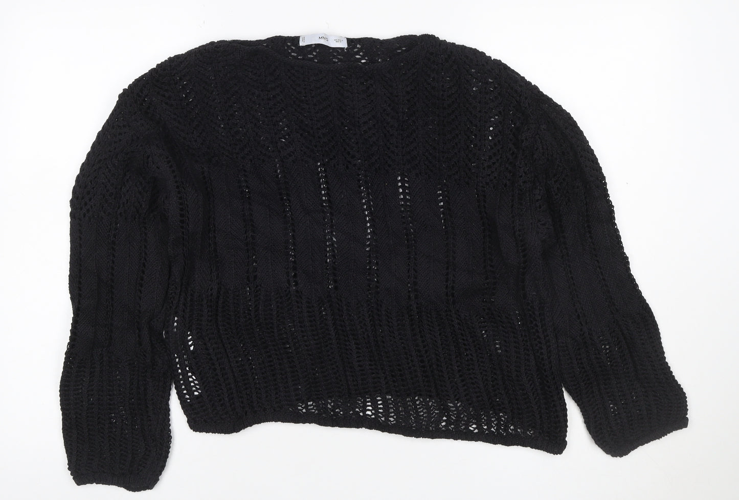 MNG Women’s Black M Cable Knit Open-Knit Long Sleeve Jumper