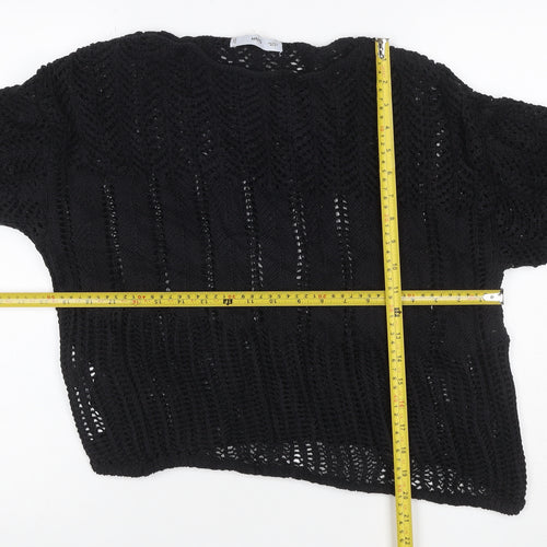 MNG Women’s Black M Cable Knit Open-Knit Long Sleeve Jumper