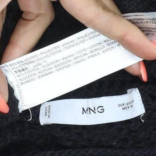MNG Women’s Black M Cable Knit Open-Knit Long Sleeve Jumper