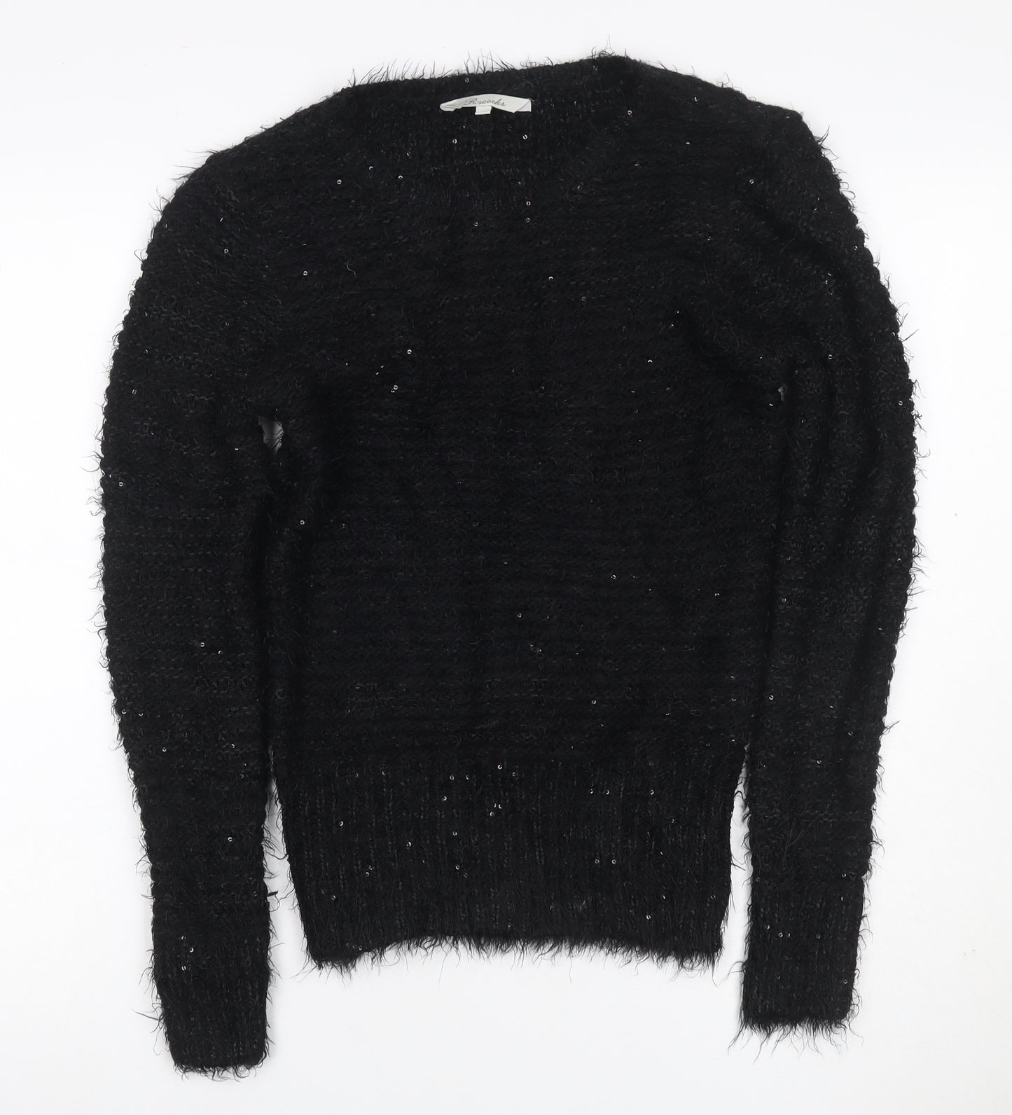Brooks Women’s Black Size 12 Sequin Fuzzy Knit Pullover Jumper