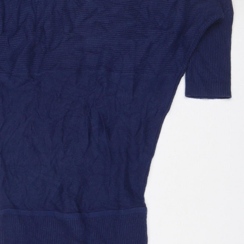 Armani Exchange Women Blue XL Knit Jumper Dress Long Sleeve V-Neck