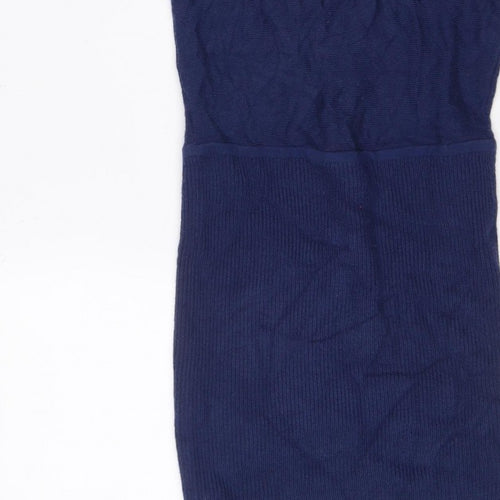Armani Exchange Women Blue XL Knit Jumper Dress Long Sleeve V-Neck