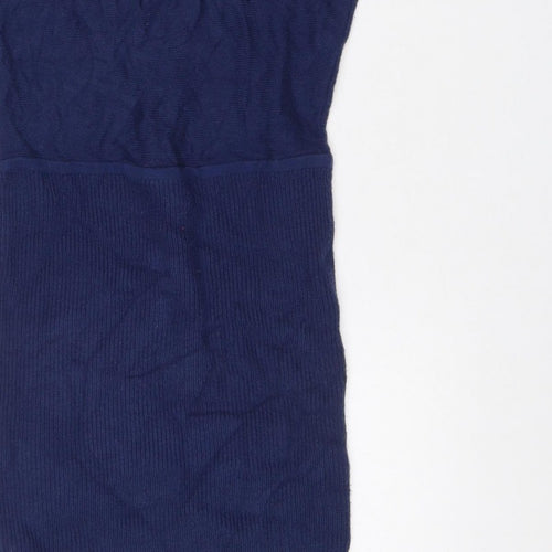 Armani Exchange Women Blue XL Knit Jumper Dress Long Sleeve V-Neck