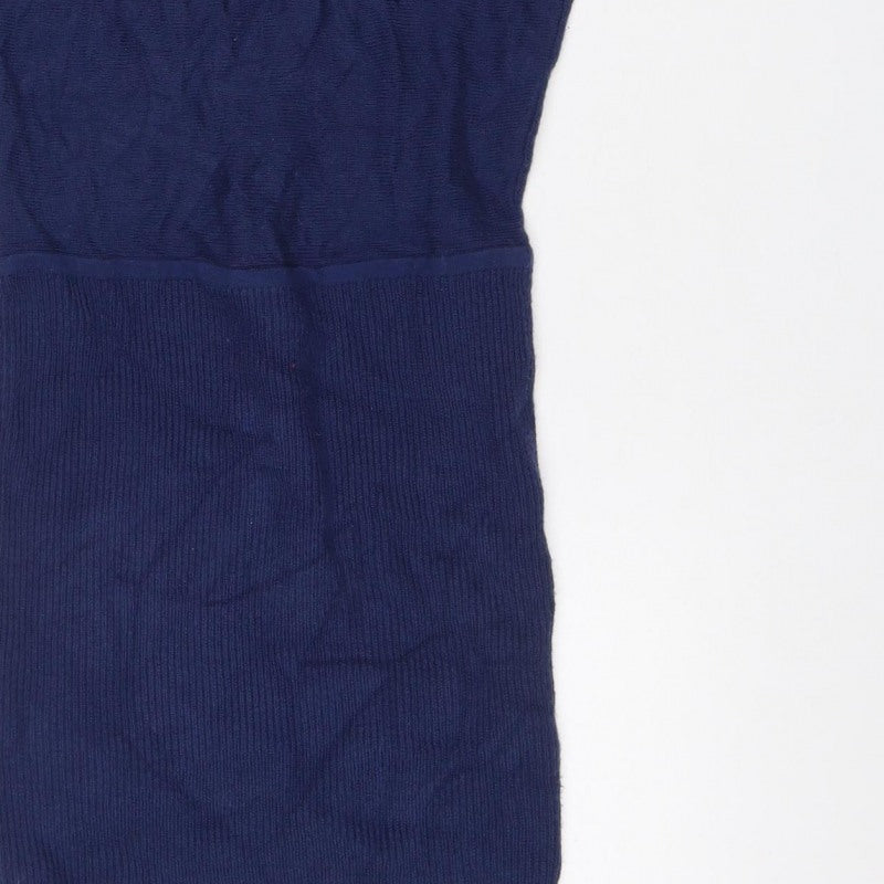 Armani Exchange Women Blue XL Knit Jumper Dress Long Sleeve V-Neck