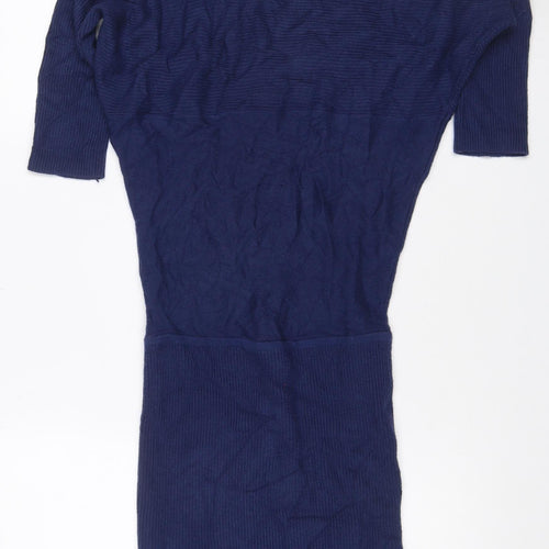 Armani Exchange Women Blue XL Knit Jumper Dress Long Sleeve V-Neck